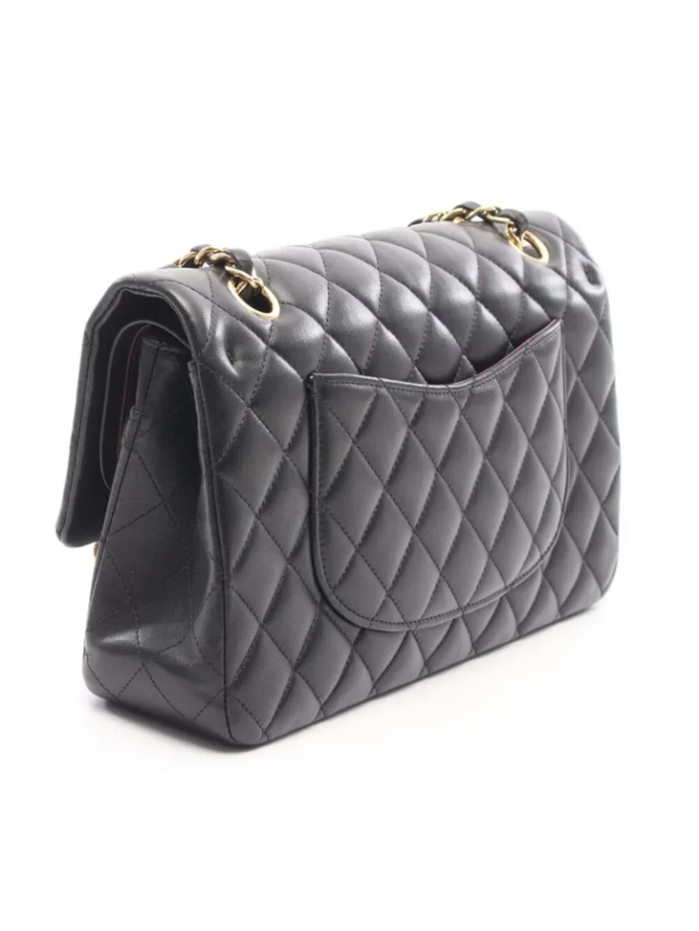 Chanel Shoulder Bag Quilted Double Flap Black Lambskin Chain